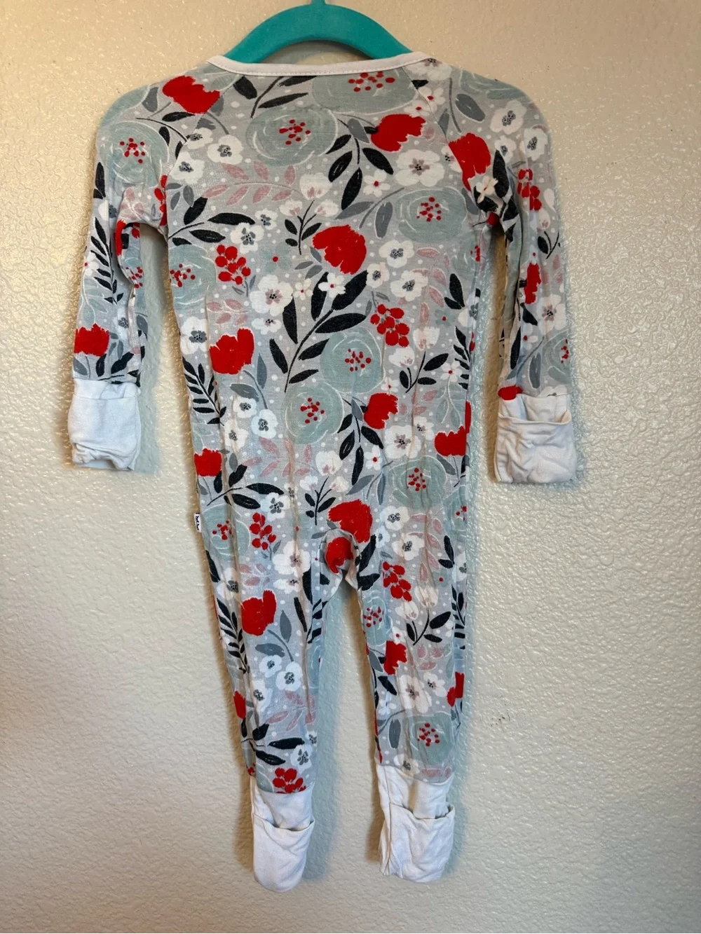 Little Sleepies Floral Footed One-Piece in Light Blue, Red, Black, White